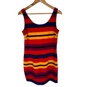 Vintage Tracy M. Y2K 90s Womens Dress Medium Silk Sleeveless Sheath Striped